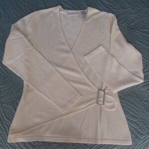 Liz Claiborne Creme color cross over belt  at waist  Sweater TOP S